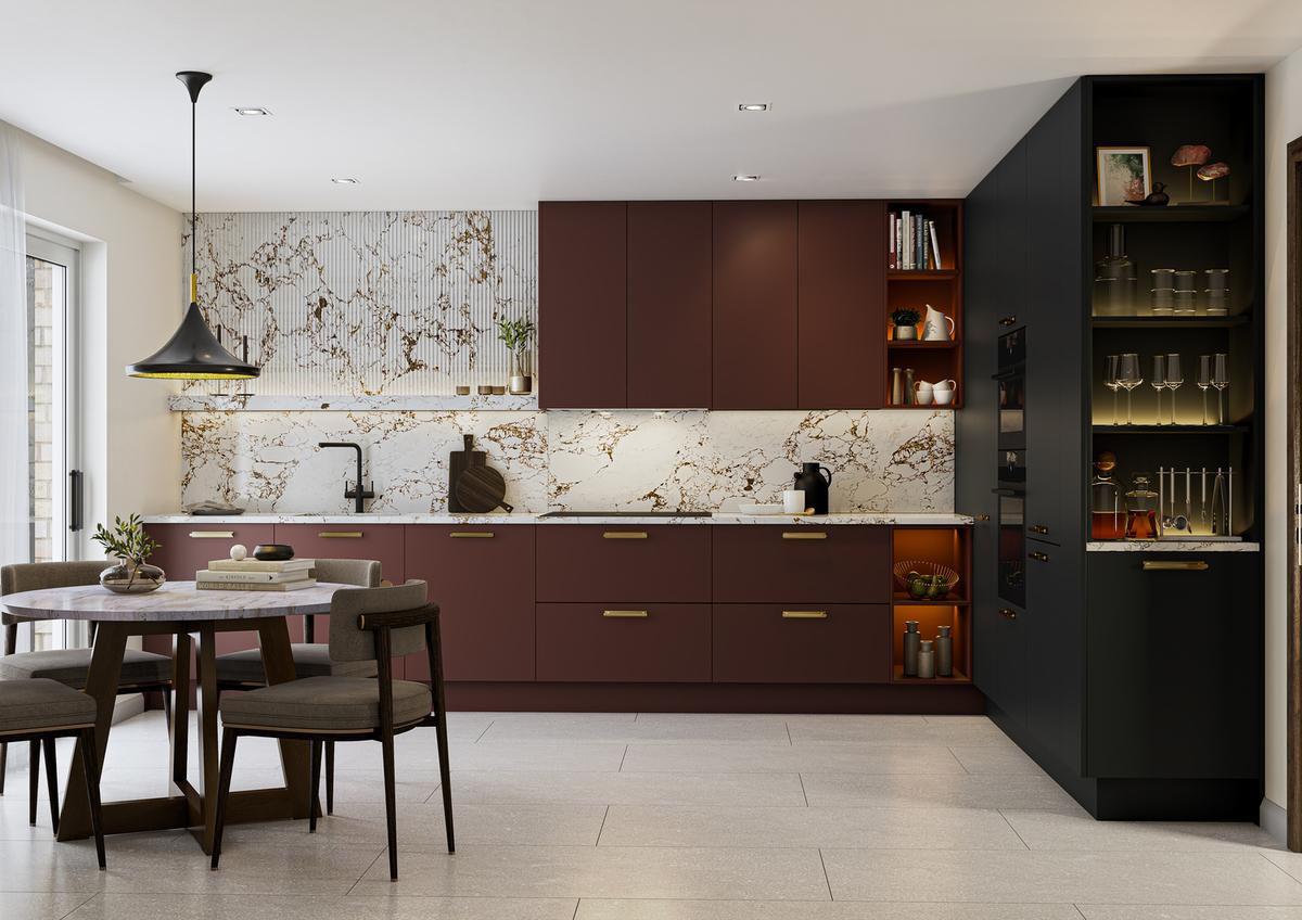 Contemporary kitchen design in rouge colour