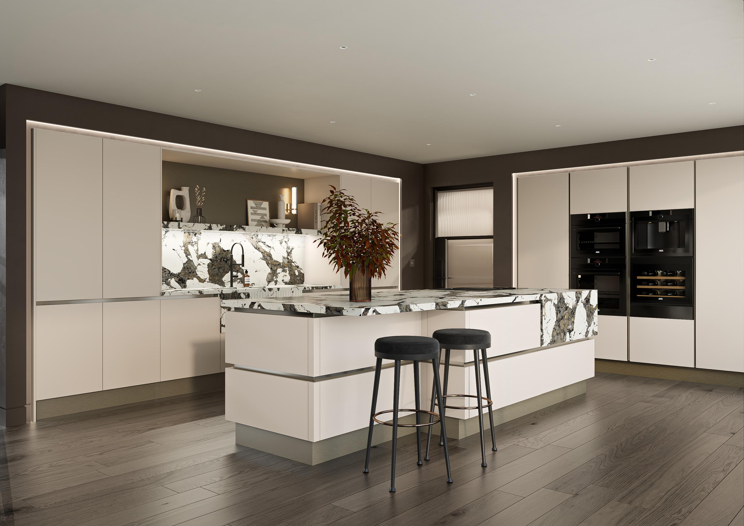 Cutting edge kitchen design showcasing innovative materials and creative use of space.
