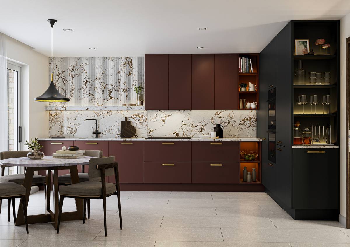 Contemporary kitchen design in rouge colour