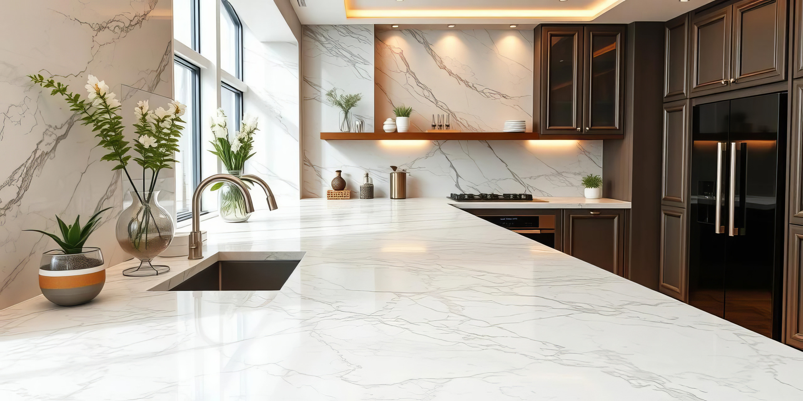 Granite work surface in kitchen