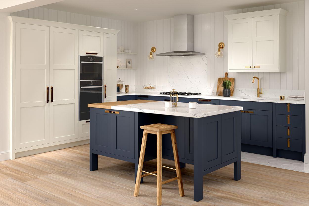 Shaker and handless kitchen design where simplicity is key.