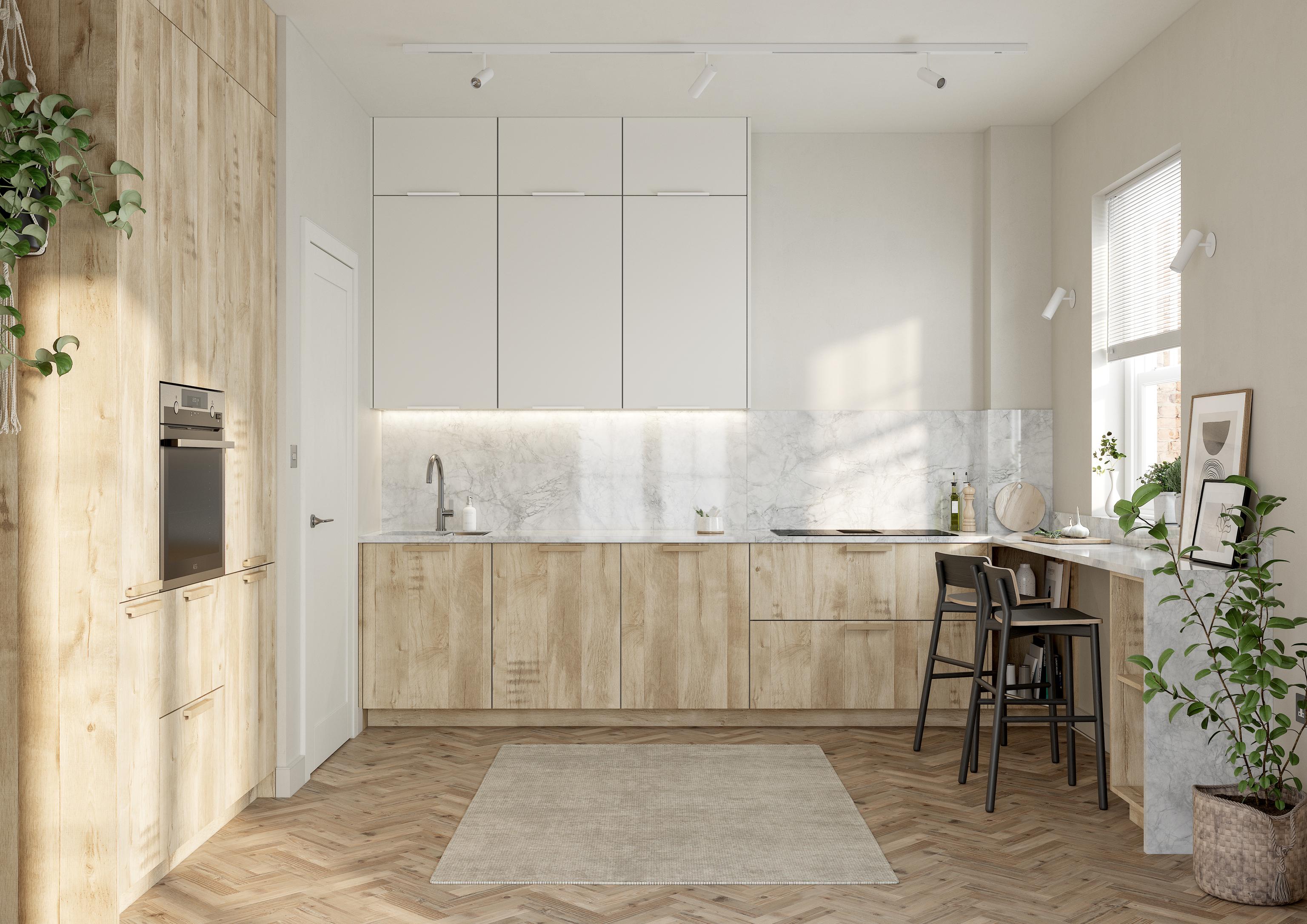 Moldern block wood effect kitchen design